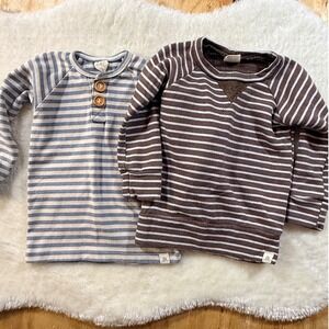 Lulu + Roo Kids Striped Sweatshirt Set 12-18M Blue Brown Stripes‎ Minimalist
